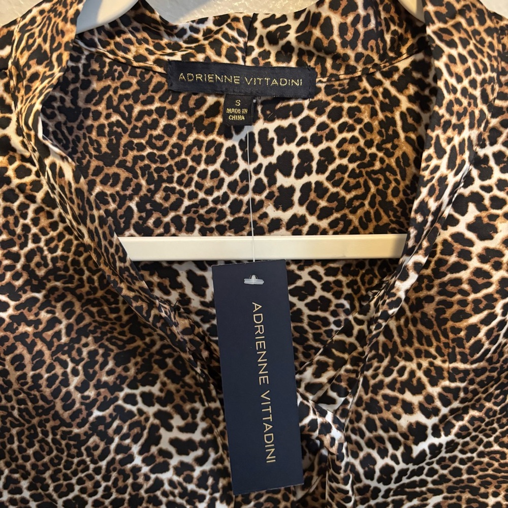 Adrienne Vittadini Leopard Print Women Tie Neck Blouse - Picture 2 of 5
